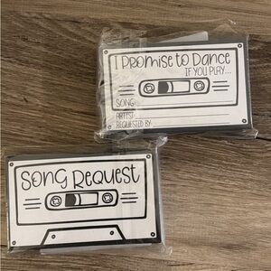 100 pc Song Request Card Set — Black & White Cassette Design - wedding or party
